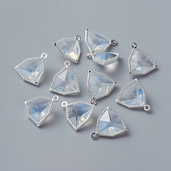 Снежный Стеклянные подвески, с фурнитурой Berzel с открытой спиной из экологически чистого сплава, граненые, треугольные, серебряный цвет гальваническим, снег, 17x14.5x7 мм, отверстие : 1.2 мм