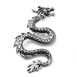 Античное Серебро Сплавочные подвески тибетского стиля, прелести дракона, античное серебро, 69x39x2.5 мм, отверстие : 7.5x4 мм
