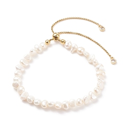 Old Lace Natural Pearl Beaded Slider Bracelet for Women, Old Lace, Inner Diameter: 2-1/8~3-3/8 inch(5.4~8.5cm)