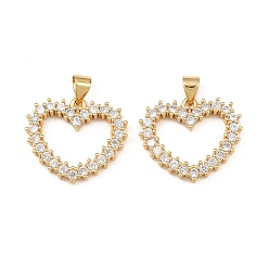 Настоящее золото 18K Латунные микро проложить кубического циркония подвески, сердце прелести, долговечный, без кадмия и без свинца, реальный 18 k позолоченный, 18x21x3 мм, отверстие : 4.5x3.5 мм