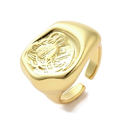 Real 18K Gold Plated Rack Plating Brass Finger Ring, Cuff Ring, Long-Lasting Plated, Cadmium Free & Lead Free, Flower, Real 18K Gold Plated, Inner Diameter: 17.4mm