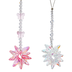 (52) Непрозрачная лаванда 2 шт. 2 стили стеклянные подвесные украшения в виде цветов и снежинок, украшение для подвески автомобиля, разноцветные, 202~222x35~44x18~25 мм, 1 шт / стиль