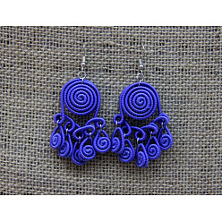 Синий Серьги-подвески из железного полиэстера, спиральный цветок, платина, синие, 65 мм