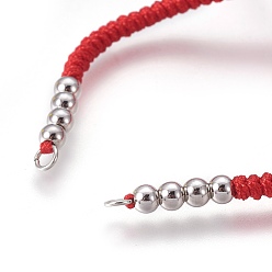 Red Nylon Cord Braided Bead Bracelets Making, with Brass Beads, Long-Lasting Plated, Real Platinum Plated, Red, 10-1/4 inch~11-5/8 inch(26~29.6cm)