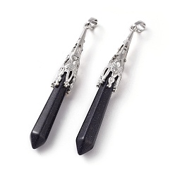 Синий Драгоценный Камень Синтетические синие золотые камни большие остроконечные подвески, с латунной найти, пуля, платина, 75~80x10~10.5 мм, отверстие : 5x7 мм