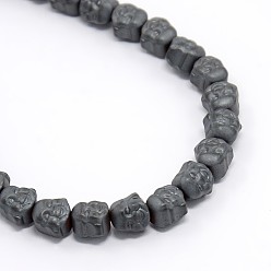 Non-magnetic Hematite Frosted Non-magnetic Synthetic Hematite Beads Strands, Buddha, 8x8x7mm, Hole: 1mm, about 51pcs/strand, 15.7 inch