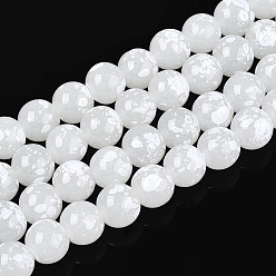 Снежный Выпечка краска бисер пряди, круглые, снег, 10~10.5 мм, отверстие : 1.2~1.5 мм, около 83~84 шт / нитка, 30.71~30.91 дюйм (78~78.5 см)