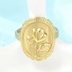 Золотой 304 открытые кольца-манжеты из нержавеющей стали для женщин, овальные с цветком, золотые, 20.5 мм, размер США 8 1/2 (18.5 мм)