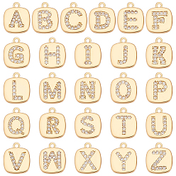 Letter A~Z 26 шт. 26 стили латунные микро-паве кубические циркониевые подвески, прямоугольник с буквой, золотые, Письмо ~ Z, 10.7x9 мм, 1 шт / стиль