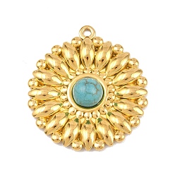 Плоский Круглый Богемный стиль 304 нержавеющая сталь с подвесками из синтетической бирюзы, золотые, плоско-круглые, 33.5x30.5x5.5 мм, отверстие : 1.8 мм