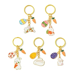 Mixed Color Easter Egg & Rabbit & Carrot Alloy Enamel Pendant Keychain, with Iron Split Key Rings, Mixed Color, 7~8.4cm, 5pcs/set