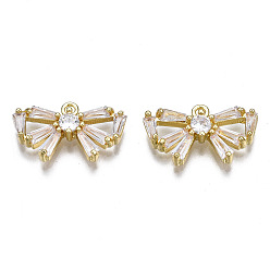Oro Encantos de circonita cúbica transparente con incrustaciones de latón, lazo, dorado, 10x16.5x3 mm, agujero: 1.2 mm
