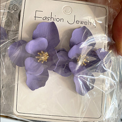 Средний Фиолетовый Серьги-гвоздики из сплава с цветочным узором, золотые, средне фиолетовый, 74x40 мм