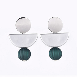 Silver Rubberized Style Acrylic Dangle Earrings, with 304 Stainless Steel Stud Earring Findings and Ear Nuts, Pumpkin & Half Round, Silver, 58mm, Pin: 0.8mm