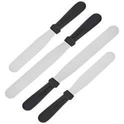 Stainless Steel Color Stainless Steel Straight Spatulas, with Plastic Handle, Bakeware Tools, for Cake Decorating Frosting, Stainless Steel Color, 272~323x29.5x13.5~14.5mm, 4pcs