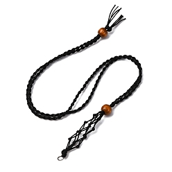 Черный Изготовление ожерелья с подвеской в виде мешочка из нейлона в технике макраме, с деревянными шариками, чёрные, 17.01 дюйм (43.2 см)