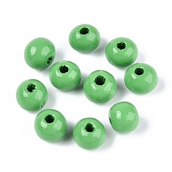 Зеленый лайм Круглые бусины из натурального дерева схима, окрашенные распылением, зеленый лайм, 8~8.5x6.8 мм, отверстие : 1.8~2 мм
