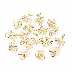 Золотой Латунные микро проложить кубического циркония прелести, цветок, прозрачные, золотые, 11x12.5x2 мм, отверстие : 3~3.5 мм