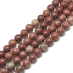 Wood Lace Stone Natural Wood Lace Stone Wooden Jasper Beads Strands, Round, 8~8.5mm, Hole: 1mm, about 45~46pcs/strand, 14.8~15.2 inch