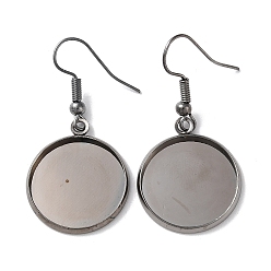 Черный Цвет Металла Железные крючки для сережек с покрытием стойки, с пустыми круглыми подносами, плоско-круглые, металлический черный , 41 мм, штифты : 0.7 мм