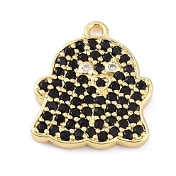 Real 18K Gold Plated Rack Plating Brass Cubic Zirconia Pendants, Lead Free & Cadmium Free, Long-Lasting , Ghost CharmCharm, Real 18K Gold Plated, 16x14x1.8mm, Hole: 1.2mm