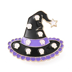 Hat Эмалированные булавки на Хэллоуин, булавки из сплава для лацканов одежды рюкзака, шляпа ведьмы с черепом, 36x38 мм