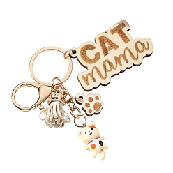 Античный Белый Деревянные брелки, украшения для сумок и кошельков, с подвесками в виде кошек из смолы, старинный белый, 9x5 см