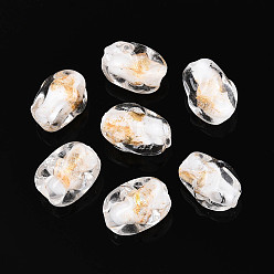 Белый Ручной работы золотые и серебряные шарики фольги стекла, самородки, белые, 12.5~14x10~11x9~10 мм, отверстие : 1.2~1.4 мм