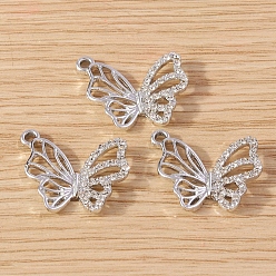 Platinum Alloy Rhinestone Pendants, Butterfly, Platinum, 19x23mm, 10pcs/set