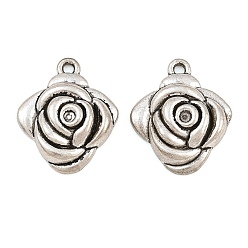 Antique Silver Tibetan Style Alloy Pendants, Flower Charms, Antique Silver, 26x22x6mm, Hole: 2.5mm