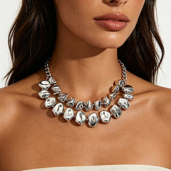 Platinum CCB Nuggets Beaded Double Layer Necklaces with Alloy Chains for Women, Platinum, 17.72 inch(45cm)