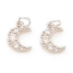 Платина Латунные микро проложить кубического циркония прелести, с прыжковых колец, луна, прозрачные, платина, 9.5x7x2 мм, Перейти кольцо: 4x0.6 мм, отверстие : 2.5 мм