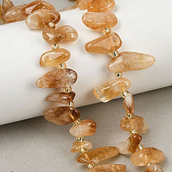 Цитрин Нагретые нити из натуральных цитриновых бусин, самородки, Топ пробуренной, с бисером, 11~23x5~8x3~6 мм, отверстие : 0.9 мм, около 52~60 шт / нитка, 14.57~15.75'' (37~40 см)