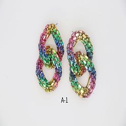 Разноцветный Серьги-гвоздики из сплава и стекла, овальные цепи бордюров, красочный, 60x35 мм
