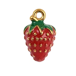 Красный 304 из нержавеющей стали шармы эмали, клубничное очарование, золотые, красные, 14x8.5 мм, отверстие : 1.2 мм