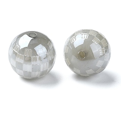 Серый Cmолы европейские шарики, круглые бусины в клетку тартан с большими отверстиями, серые, 16x16 мм, отверстие : 3 мм