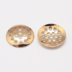 Real 18K Gold Plated Grade AAA Brass Sieve Ring Settings, Cadmium Free & Nickel Free & Lead Free, Real 18K Gold Plated, 12x2mm, Hole: 1mm