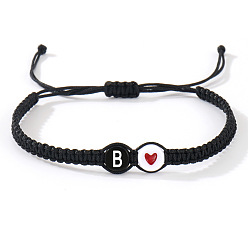 Letter B 304 Браслеты из плетеных бусин с буквами алфавита из нержавеющей стали, Регулируемые украшения из плетеного нейлонового шнура для женщин и мужчин, белые, В письме, 11.02 дюйм (28 см)