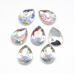 Clear AB Acrylic Rhinestone Pointed Back Cabochons, Faceted, Bottom Silver Plated, AB Color, teardrop, Clear AB, 18x13x4.5~4.8mm