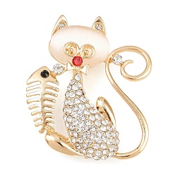 Золотой Брошь из смолы, штыри отворотом сплава горного хрусталя для одежды рюкзака, форма кошки с рыбьей костью, золотые, 44.5x37 мм