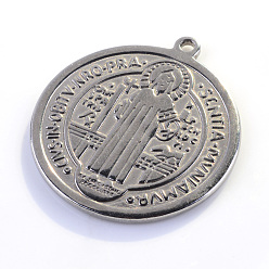 Нержавеющая Сталь Цвет Не тускнеющие 304 подвески из нержавеющей стали, двусторонний плоский круглый с Сан-Бенито, цвет нержавеющей стали, 50x45.5x2.5 мм, отверстие : 3 мм