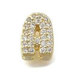 Letter A Латунные микро-паве кубические цирконии буквы многорядные звенья, без свинца и без кадмия, реальный 18 k позолоченный, буква a, 8x5.5x4.5 мм, отверстие : 2.5x1.5 мм