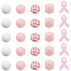 Pink 25Pcs 5 Styles Silicone Beads, for DIY Bohemian Style Jewelry Making, Mixed Shapes, Pink, 14~27.5x14~22x8~15mm, Hole: 2~3mm, 5pcs/style 