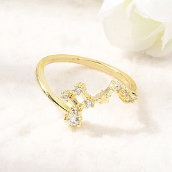 Plaqué 18K Or Véritable Bagues en laiton avec micro pavé de zircons cubiques pour femmes, étoiles, plaqué longue durée, sans cadmium et sans plomb, réel 18 k plaqué or, taille us 7 1/4 (17.5 mm)
