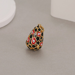 Red Alloy Enamel Pendant, Easter Egg Charms, Black, 20.7x12.3mm