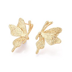 Настоящее золото 18K Латунь серьги, бабочка, без никеля , реальный 18 k позолоченный, 24x16.5~17 мм