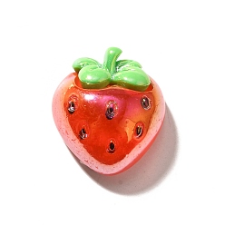 Клубника Гальваническое покрытие УФ-лампой непрозрачные фруктовые смоляные кабошоны, радужный, клубника, 25x22x11.5 мм
