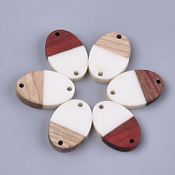 Кремово-белый Соединители из смолы и ореха, овальные, кремово-белые, 23x15.5x4 мм, отверстие : 1.8 мм