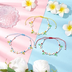 (52) Непрозрачная лаванда 3шт 3 цвета цветок ручной работы миллефиори стеклянные бусины плетеные браслеты из бусин, регулируемые женские браслеты из нейлоновой нити, разноцветные, внутренний диаметр: 1-5/8~3-1/2 дюйм (4.1~89.5 см)