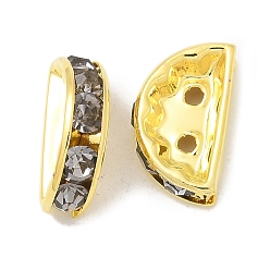 Настоящее золото 18K Латунные стеклянные полукруглые распорки, стойки покрытие, долговечный, без свинца и без кадмия, темно-серый, реальный 18 k позолоченный, 7.5x12.5x3.5 мм, отверстие : 1.2 мм